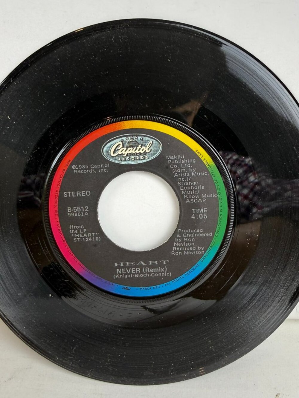 Vintage 1985 Heart Never Remix Shell Shock 7" Vinyl 45 RPM Capitol Records